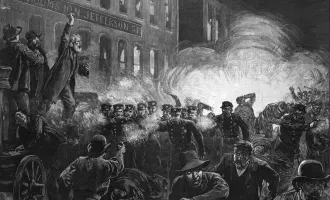 Sketch of May Day riots 1886.