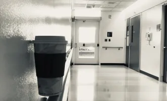 Picture of coffee cup in hallway