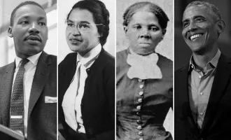 Composite of Martin Luther King jr., Rosa Parks, Harriet Tubman and Barack Obama. 