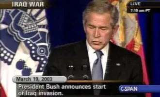 Bush declares war on Iraq, March 19, 2003.