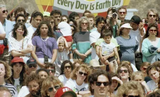 Crowd gathered at a 1990 Earth Day event.