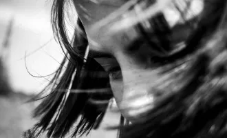 Close up of woman's face thinking