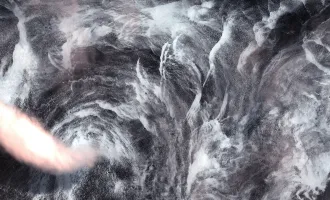 Satellite photo of a tornado.