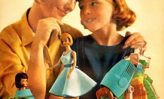 Mother and daughter and barbie dolls.