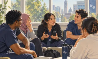 group of students talking
