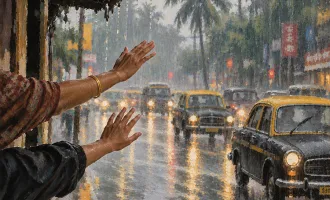 Two hands and the passing autos.