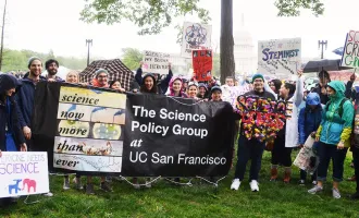 UCSF students rally in Washington DC in front of the White House during the March for Science gathering.