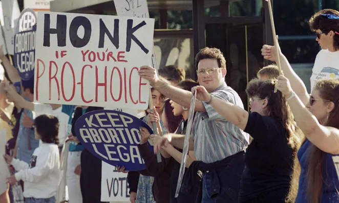 Pro-choice activists protest.