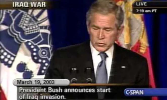 Bush declares war on Iraq, March 19, 2003.