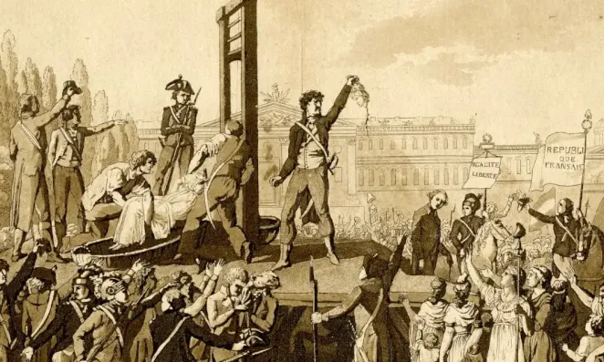 Rendering of Marie Antoinette on the guillotine. 