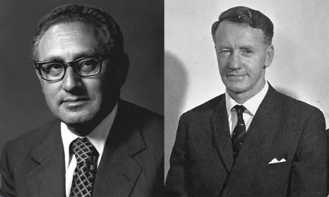 United States Secretary of State Henry Kissinger and Prime Minister of Rhodesian Ian Smith circa 1977.