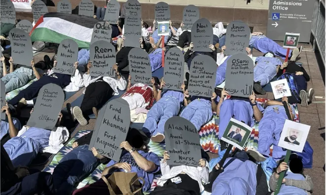 Students staging die-in.