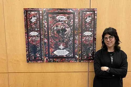 Artist Pantea Karimi with her art. 