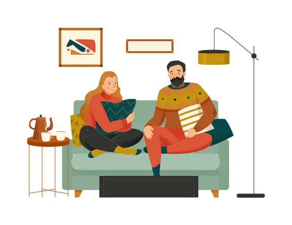 Illustration of two people on a sofa.