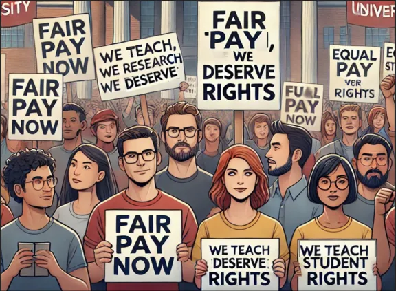 Illustration of demonstration for student-teacher rights.