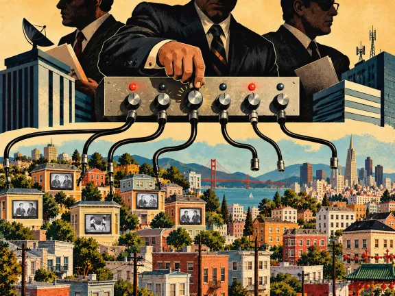 corporate figures turning knobs 