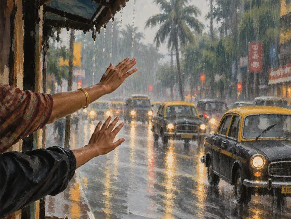 Two hands and the passing autos.