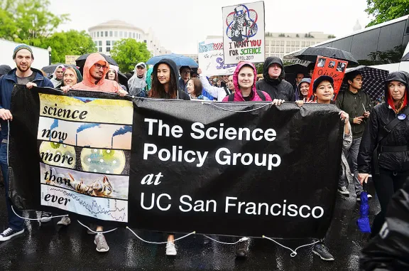 Students participate in March for Science in Washington, DC.